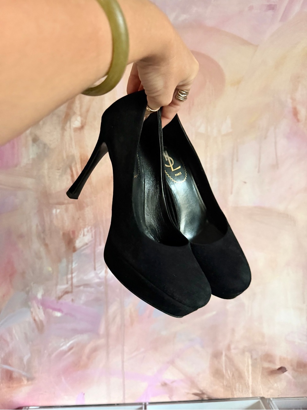 Saint Laurent Black Suede Platform Pumps